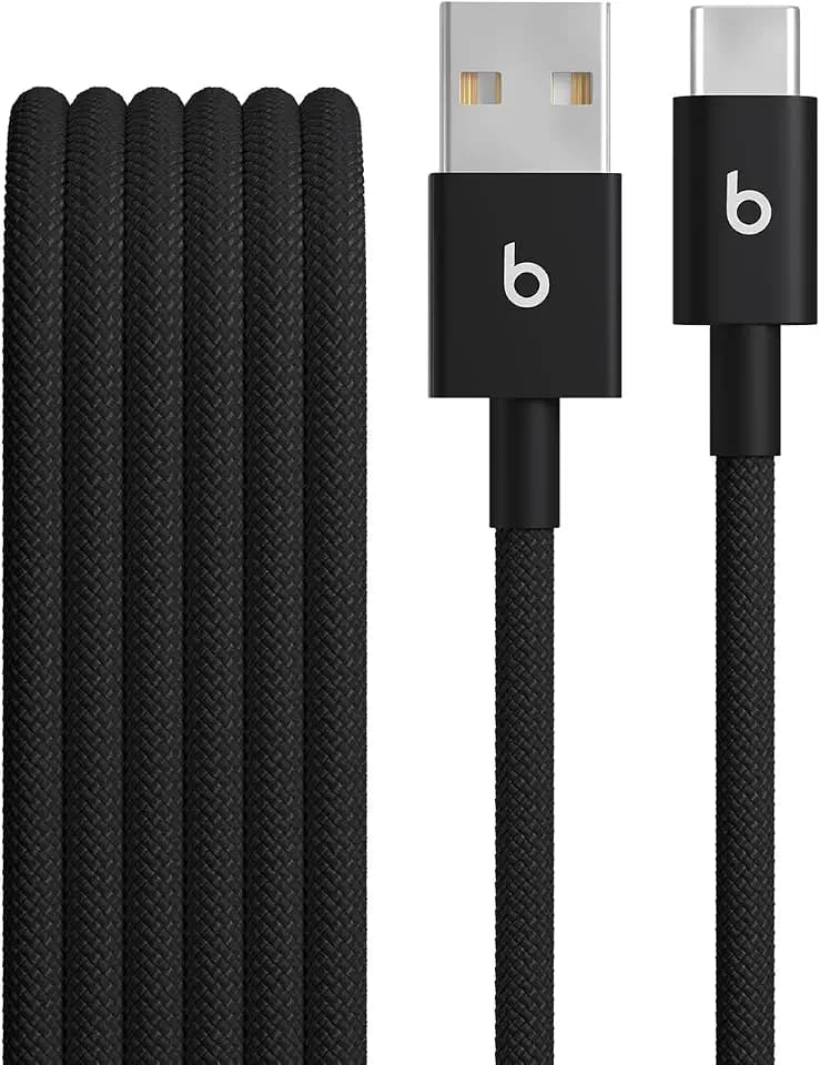 Beats USB-A auf USB-C Gewebtes Kabel, schnelles Laden, langlebiges und verwicklungsfreies Design, Kompatibles Ladegerät für Apple und Android-basierte Produkte (1,5 m) – Power-Schwarz