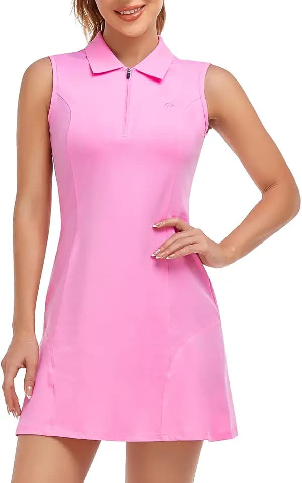 MoFiz Sportkleider Damen Tennis Golf Kleider Ärmellos Sommer Freizeitkleider Baumwolle Polokleid mit Reißverschluss