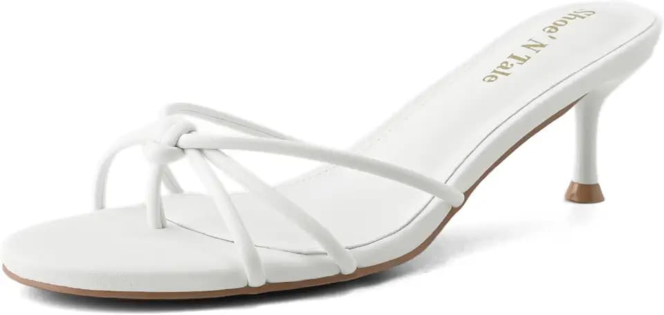 Shoe'N Tale Women’s Kitten Heel Sandals Knotted Thong Flip Flops Round Open Toe Slip On Mule Heels Dressy Fashion Shoes