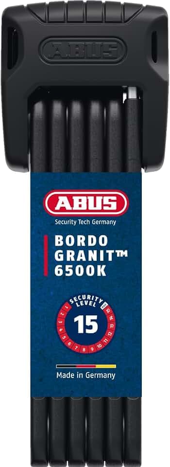 ABUS Faltschloss Bordo Granit 6500K mit SH-Schlosshalter - Fahrradschloss mit XPlus Zylinder für hohen Manipulationsschutz - ABUS-Sicherheitslevel 15 - Länge 90 cm