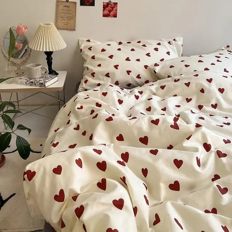 Nayoroom Bettwäsche 200x200cm Weiß Rot Herzen Bettbezug 2 Kissenbezug 80x80
