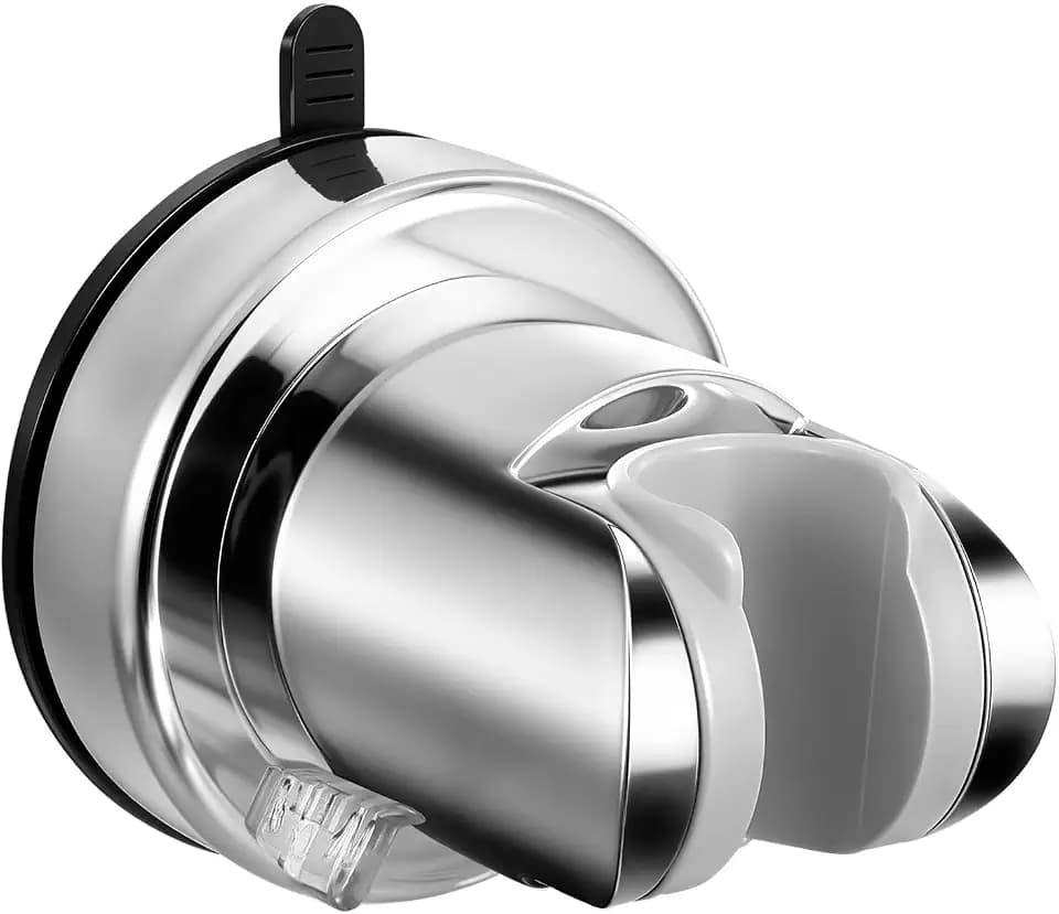 Prasacco Duschkopfhalterung mit Saugnapf, Abnehmbare Duschkopfhalterung ohne Bohren Verstellbarer Universelle Duschkopf Halterung aus ABS-Kunststoff (Silber)