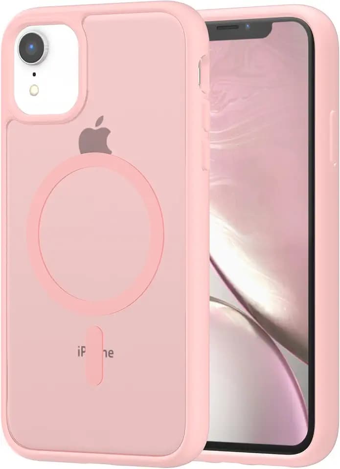 for iPhone XR Case Magnetic, [Compatible with Magsafe] Frosted 6.1-Inch Slim Fit Heavy Duty Protection Wireless Charging Skin-Feel Shockproof Anti-Slip Protective Phone Cover, Pink