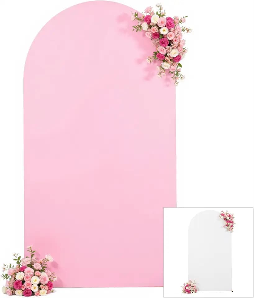 Pink and White Arch Cover 7.2ft Spandex Baby Shower Arch Backdrop Cover for Girls Birthday Party Bridal Shower Wedding Balloon Arch Stand Cover Gender Reveal Photo Arch Covers Stretchy Backdrop