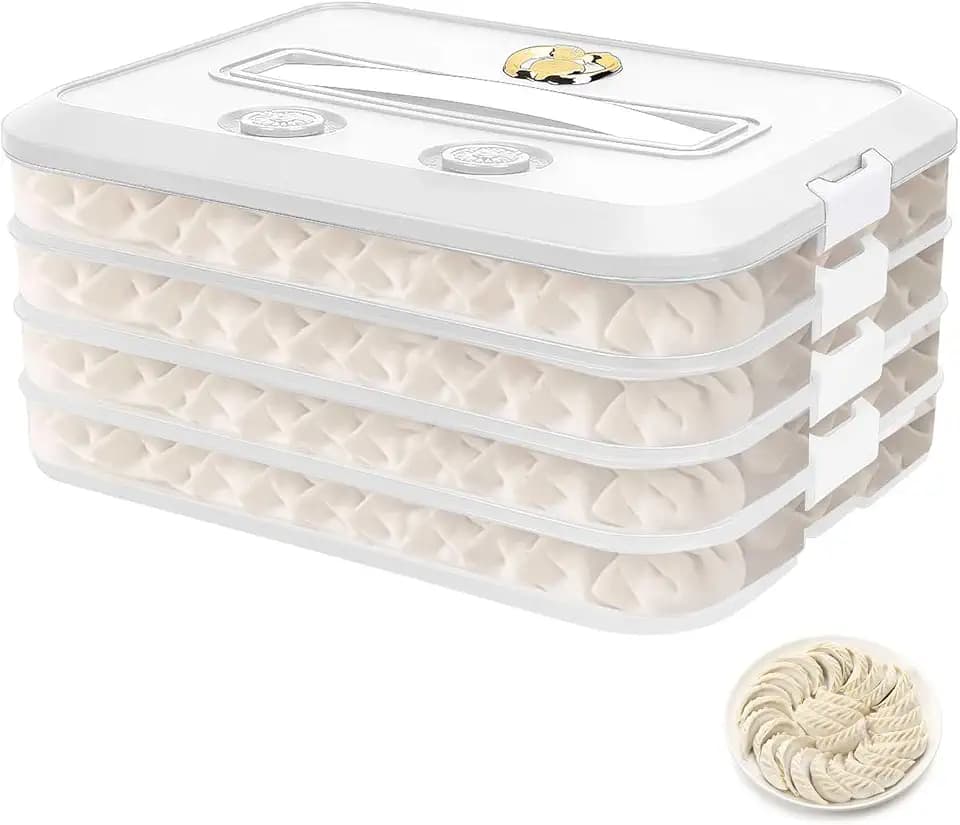 Knödel Aufbewahrungsbox, 4 Lagiger Aufschnittboxen für Kühlschrank Stapelbar Knödel Einfrieren mit Deckel Mehrschichtige Aufbewahrungsbox Einfrieren mit Datumsanzeige für Gefrierschrank für Zuhause