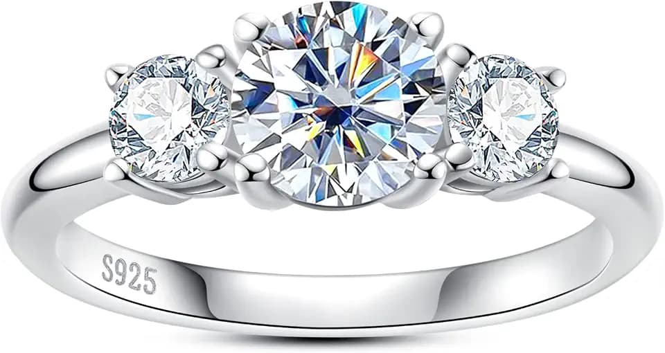 Moissanite Engagement Rings 1.4-3.5cttw D Color VVS1 Clarity Round Brilliant Cut 925 Sterling Silver 3 Stones Anniversary Promise Wedding Rings for Women with Certificate