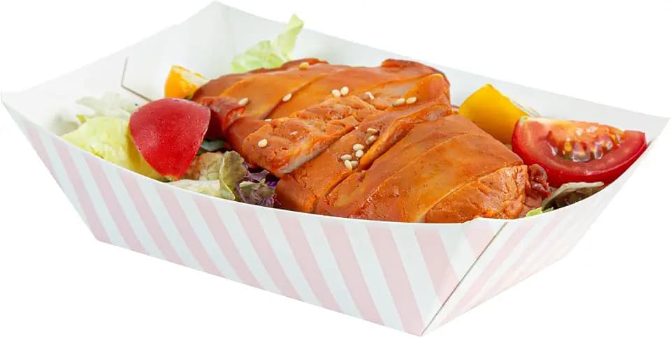 Restaurantware-Bio Tek 1/2 Pound Food Trays, 50 Disposable Paper Food Trays - Heavy-Duty, Greaseproof, Striped Paper Food Boats, For Snacks, Appetizers, Or Treats, Use At Parties Or Carnivals
