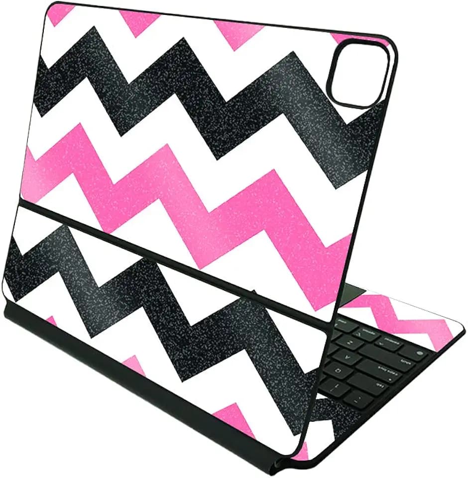 MightySkins Glossy Glitter Skin Compatible with Apple Magic Keyboard for iPad Pro 12.9" (3rd-6th Generation) - Black Pink Chevron | Protective, Durable High-Gloss Glitter Finish | Made in The USA