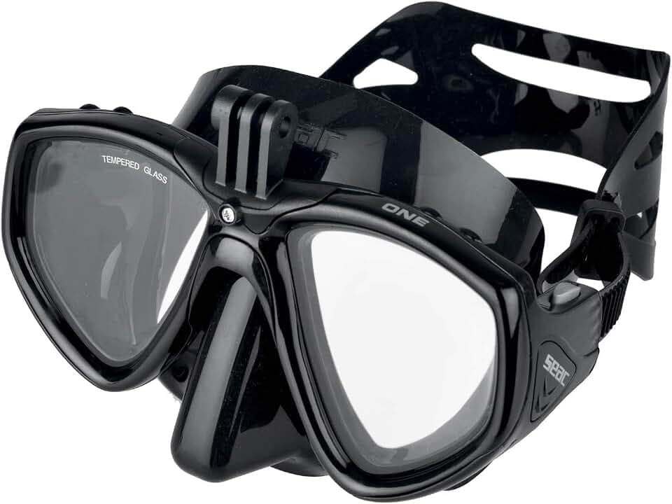 SEAC One Pro Maske mit Adapter für GoPro Videokamera zum Tauchen und Schnorcheln, schwarz, Standard