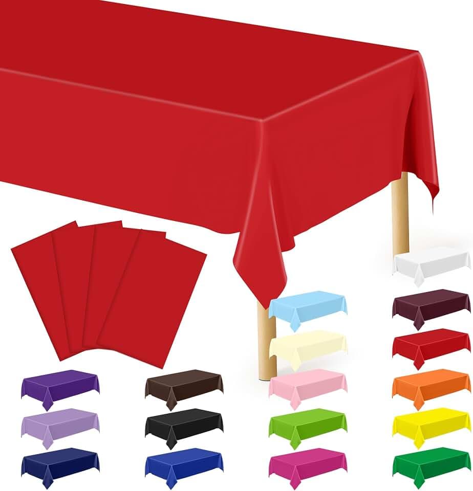 QZYL 4 PCS Picnic Table Cover, 54 x 108 in Rectangle Tablecloth, Red Table Cloth Indoor Outdoor for Baptism Decorations, Waterproof Plastic Tablecloth for Birthday, Wedding and Anniversary