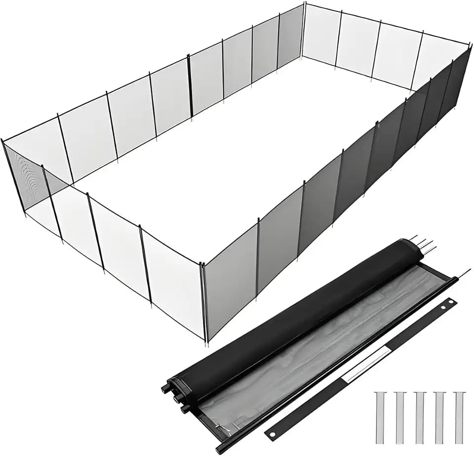 Pool Safety Fence 4Ft x 48Ft, Removable Mesh Pool Fence for Inground Pools, Durable Aluminum Pool Fencing Barrier, Easy Install, Black, Pool Fences for Child & Pet Protection