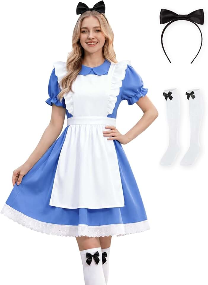 ALIREVERIE 4Pcs Women Halloween Princess Costume Cosplay Puff Sleeve Outfit