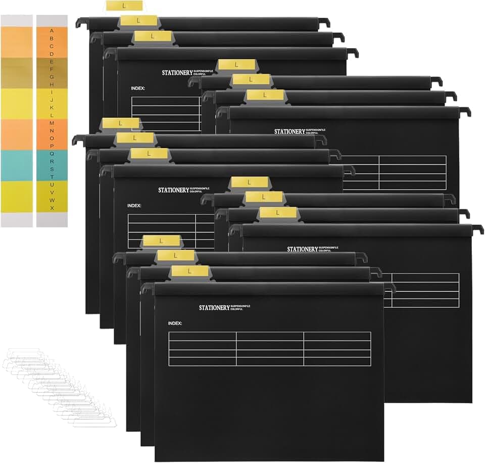 15 Stück schwarz A4 Hängeregistermappen mit Tabs + Einschüben