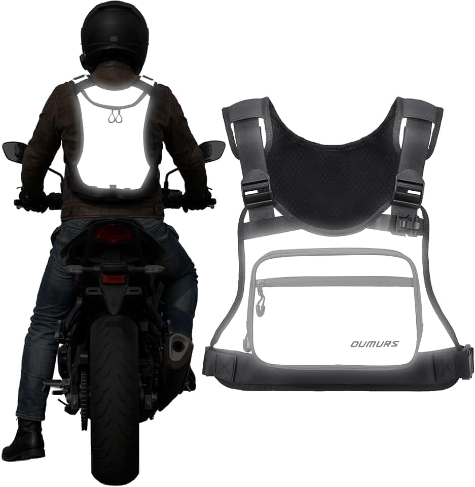 OUMURS Reflective Motorcycle Chest Bag with Quick-Release Buckle for Men & Women, Water-Resistant 1800D Chest Pack, 2L Hydration Compatible, High Visibility for Riding, Cycling, Hiking