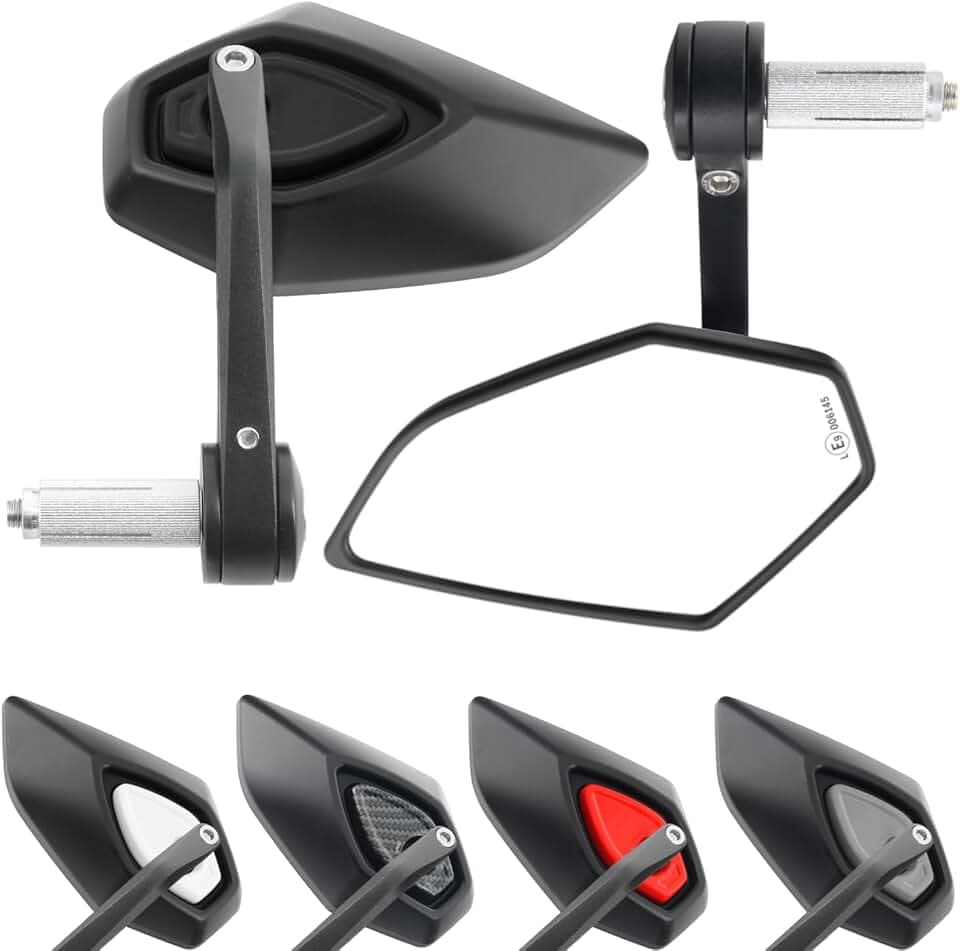 Area1 universal Motorrad Lenkerendenspiegel Rückspiegel Paar e-geprüft kompatibel mit Duke SMC/R MT07 MT09 MT125 Z900 Z650 Z500 Z125 CMX CB 500 Hornet SV650 GSXS GSF (Schwarz)