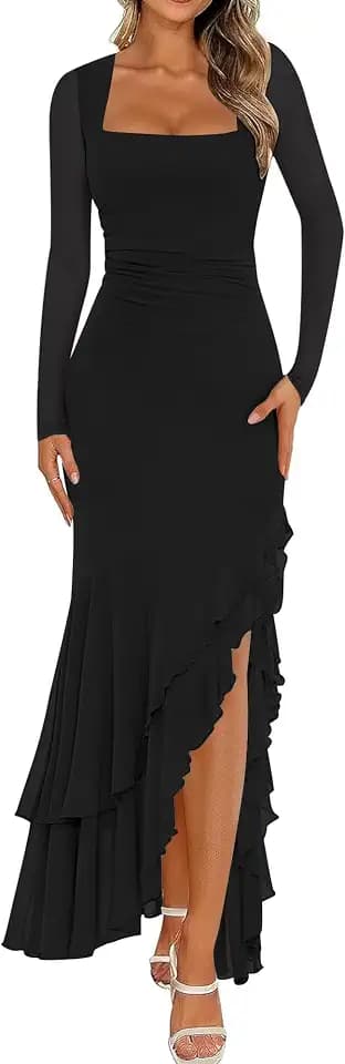 BORIFLORS Women's Bodycon Fall Wedding Guest Long Sleeve Maxi Dress