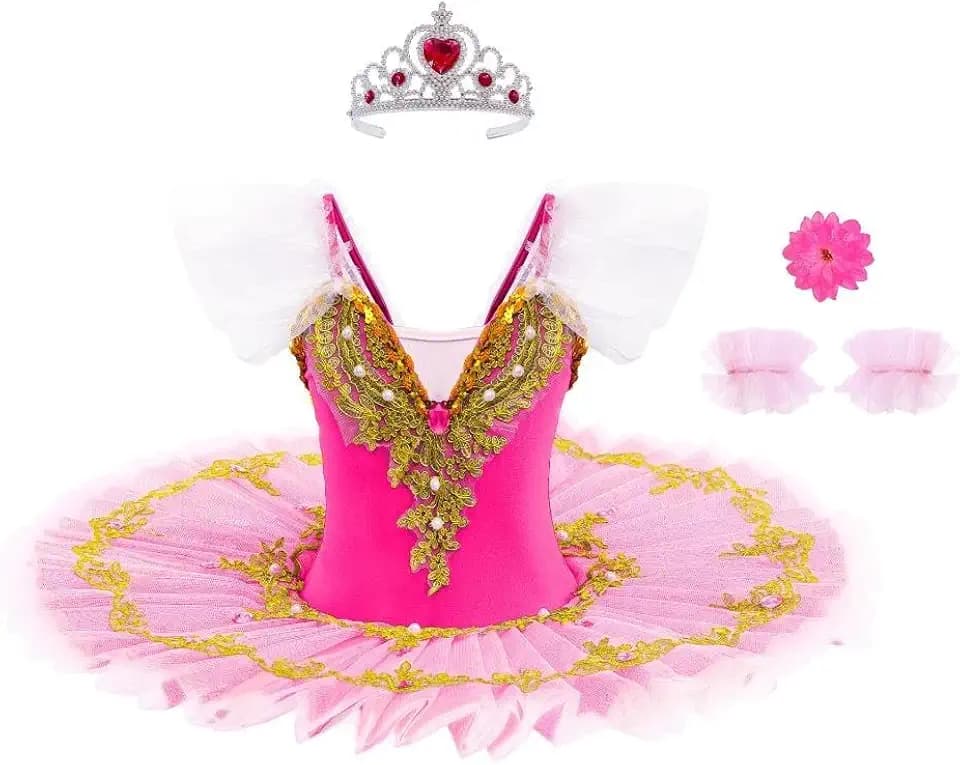 Dressy Daisy Little Girls Ballet Tutu Dress with Gold Applique & Rhinestones, Princess Ballerina Dance Dress for Toddler