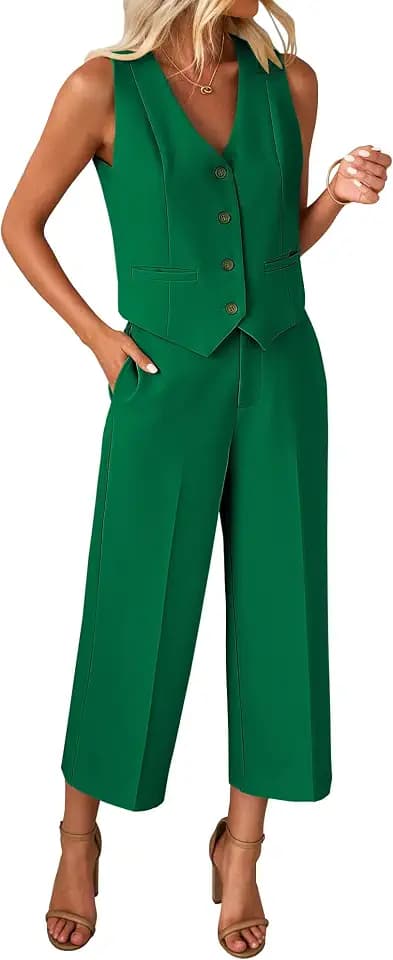 luvamia Vest Pant Suits for Women Dressy Wide Leg 2 Piece Sets Work Outfits