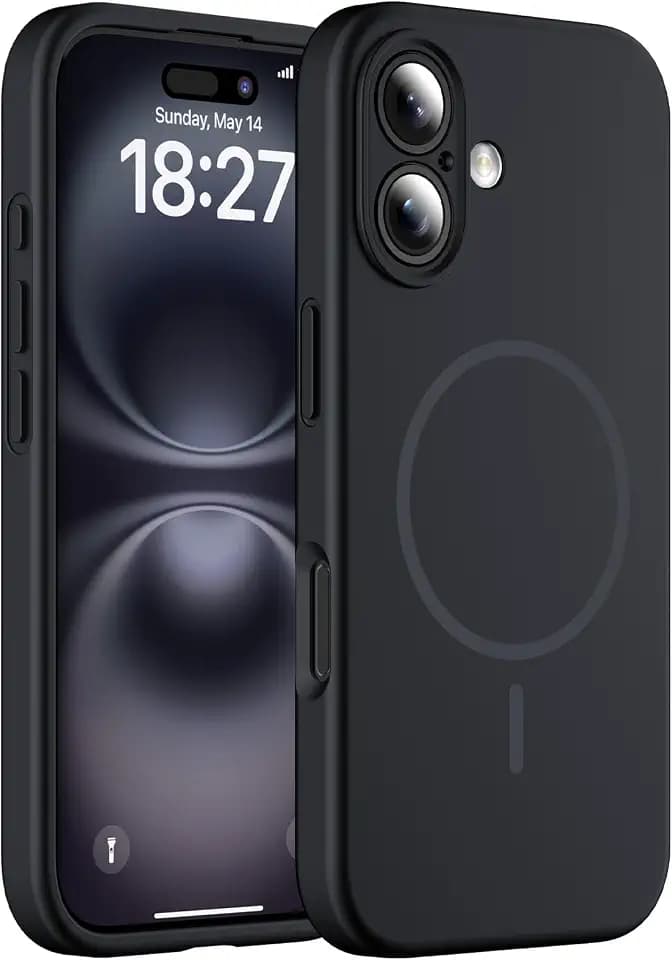 Magnetic for iPhone 16 Plus Case, Thicken Silicone, Black