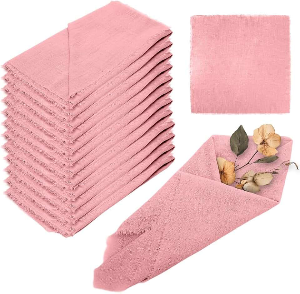 Stoffservietten Baumwolle 12 Stück, 43x43cm Musselin Servietten Stoff Tischservietten, Servietten Tischdekoration für Weihnachten Party Hochzeit Geburtstag Cafe Restaurant (Rosa)