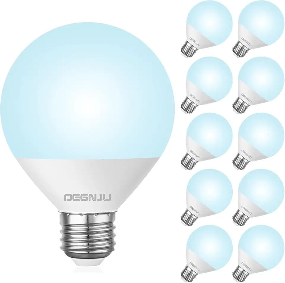 DEGNJU LED Vanity Light Bulbs, 60W Equivalent, Bathroom Light Bulbs 5000K Daylight White, 800 Lumens, G25 Globe Bulb for Makeup Mirror, Round Shape, 7W, 120V, Non-Dimmable, 10 Pack