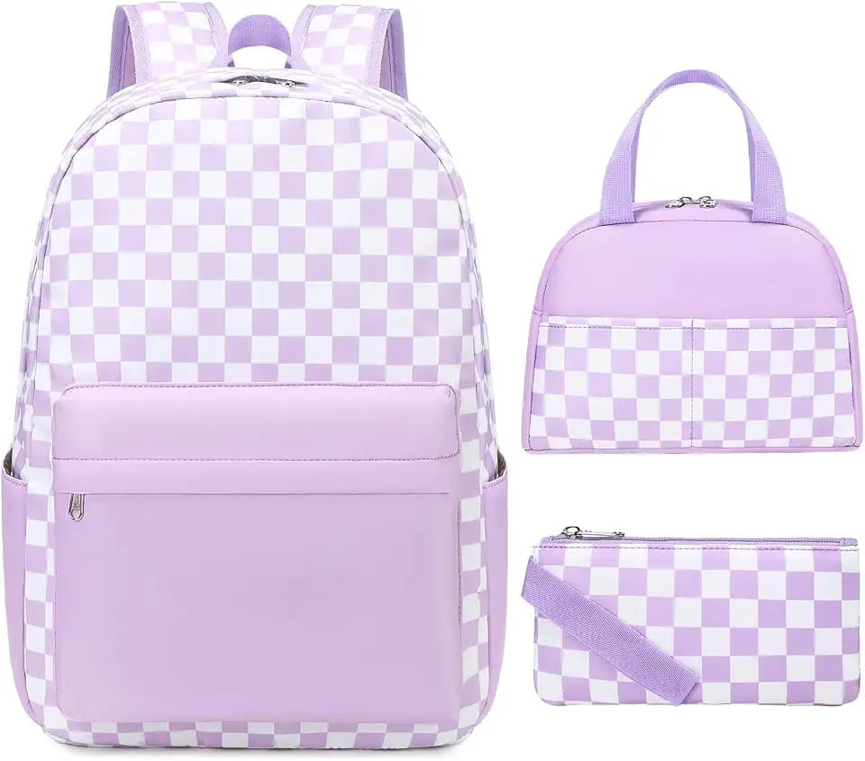 UREYMX Checkered Backpack School Backpack Boys Girls Backpacks for Kids Large Capacity Waterproof Lightweight Backpack Black