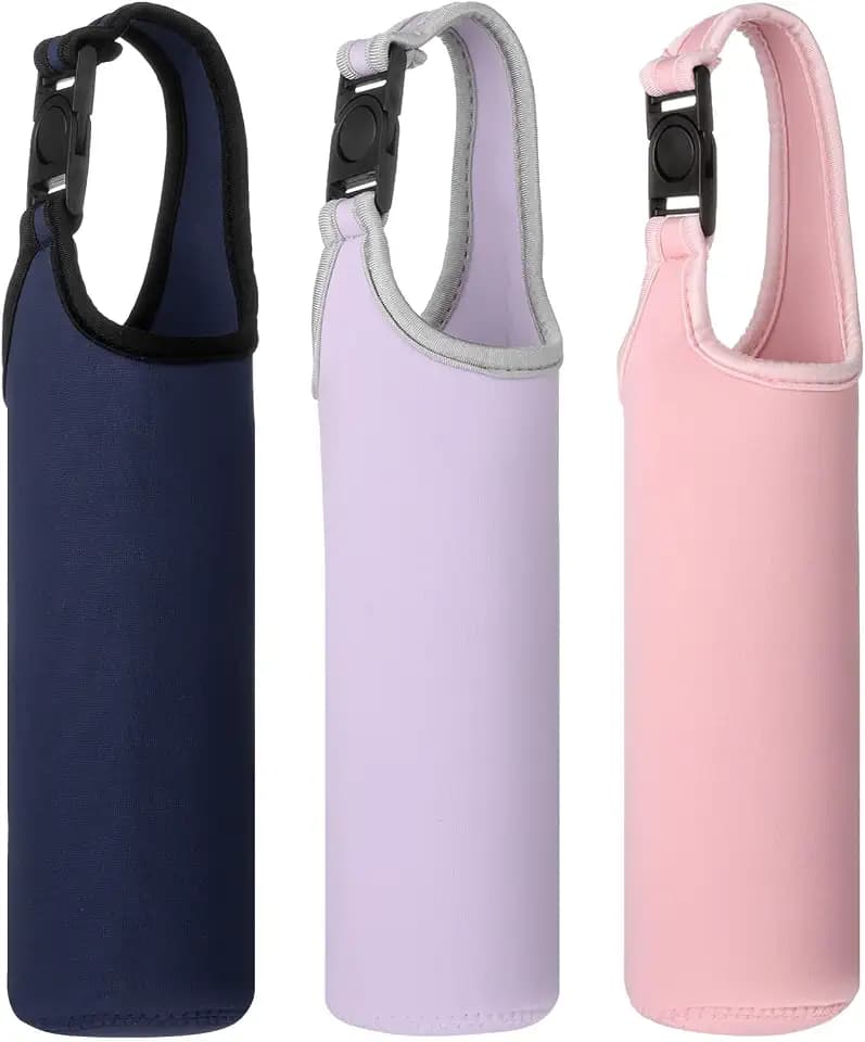 Neoprene Water Bottle Sleeves, Water Bottle Carrier Insulators Beverage Bottle Sleeve with Handle, 2.8 in Fit for Hiking Cycling Camping Travel (3 Pcs, Light Purple/Pink/Navy Blue)