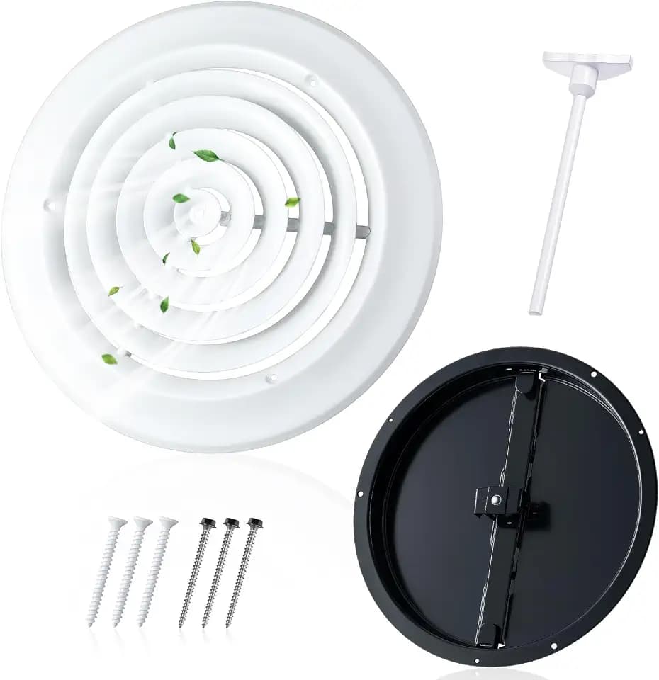 Therwen 1 Set 12 Inch Round Ceiling Diffuser Vent Cover, White and Black