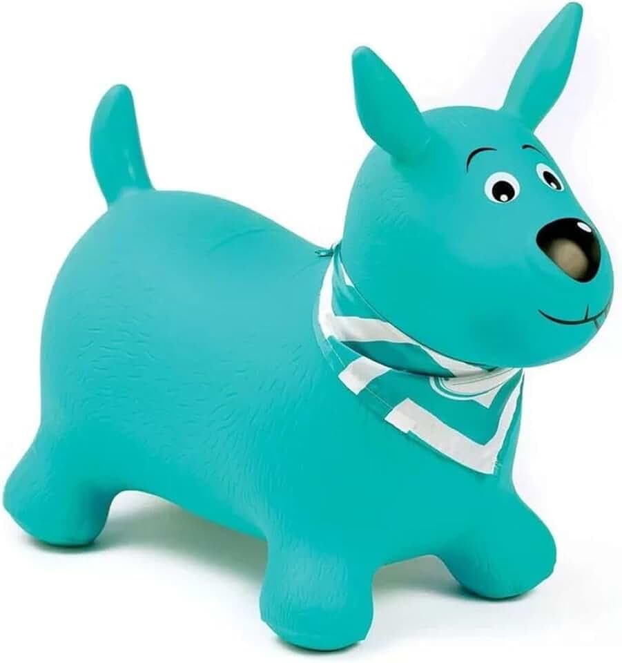 LUDI Hüpfhund Blau – 58 x 27 x 48 cm – Aufblasbares Hüpftier aus PVC mit ergonomischen Griffen & personalisierbarem Halstuch – Indoor & Outdoor – Ab 10 Monaten