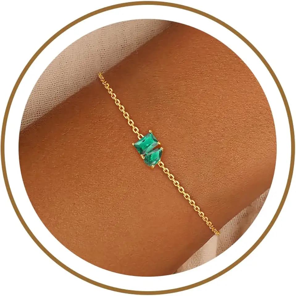Honsny Dainty Gold Birthstone Bracelets for Women Non Tarnish Bracelet