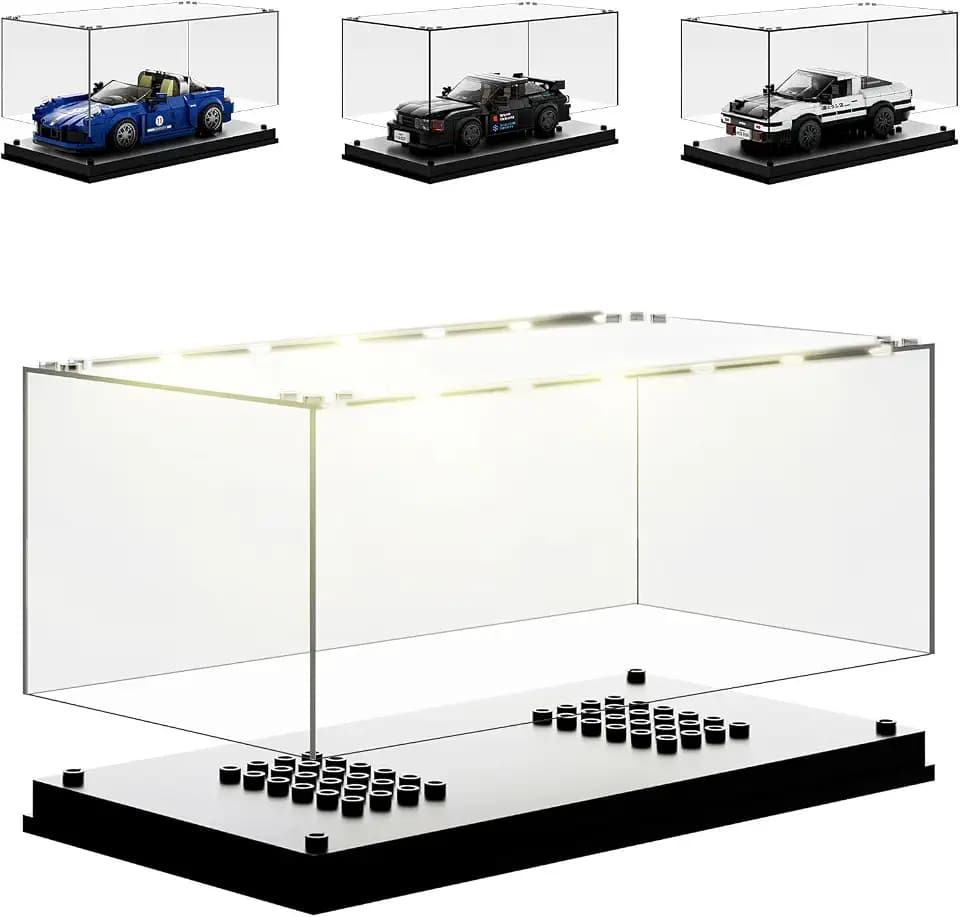 Mould King 27000 Acryl Vitrine für Speed Champion Autos LED Staubdichter Schutz Schaukasten mit Schwarzem Boden für Sammlung Auto Bausteine Modelle 19.2X 9.5X 8.5cm