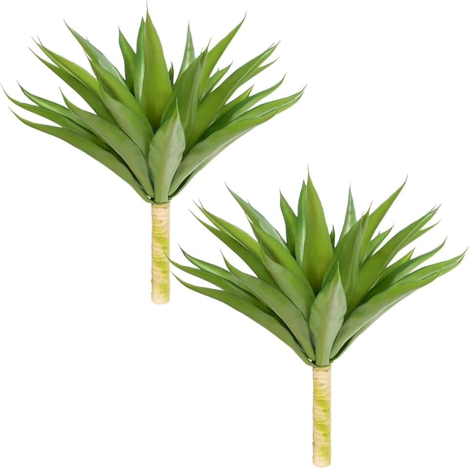 Velener Outdoor Fake Agave Artificial Plant, Unpotted Fake Plant for Room Decor, UV Resistant Faux Agave Plant for Outdoor/Indoor Decor Green, 18 inches, 2 Pack(36 Leaves)