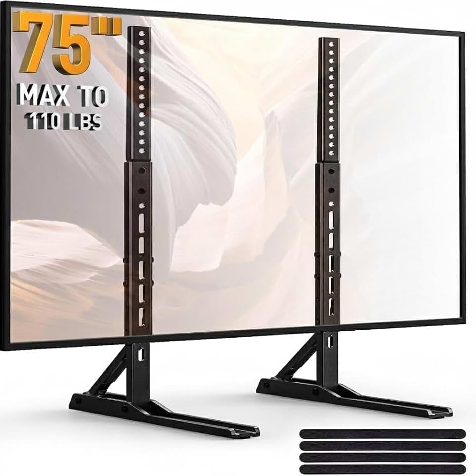 PERLESMITH Universal TV Stand Mount for 20-75 Inch TVs, Height Adjustable Table Top TV Stand, Great Load-Bearing Replacement TV Legs with Steel Holds up to 110lbs, Max VESA 800 x 600mm PSTVS01