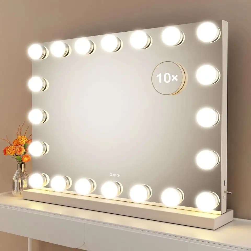 Gvnkvn Vanity Mirror with Lights, 22.8WX18.2L Tabletop Hollyhood Makeup Mirror with USB & Type-C Charing, Hollywood Lighted Mirror with 20 LED Bulbs,Touch Control,Metal Frame,White
