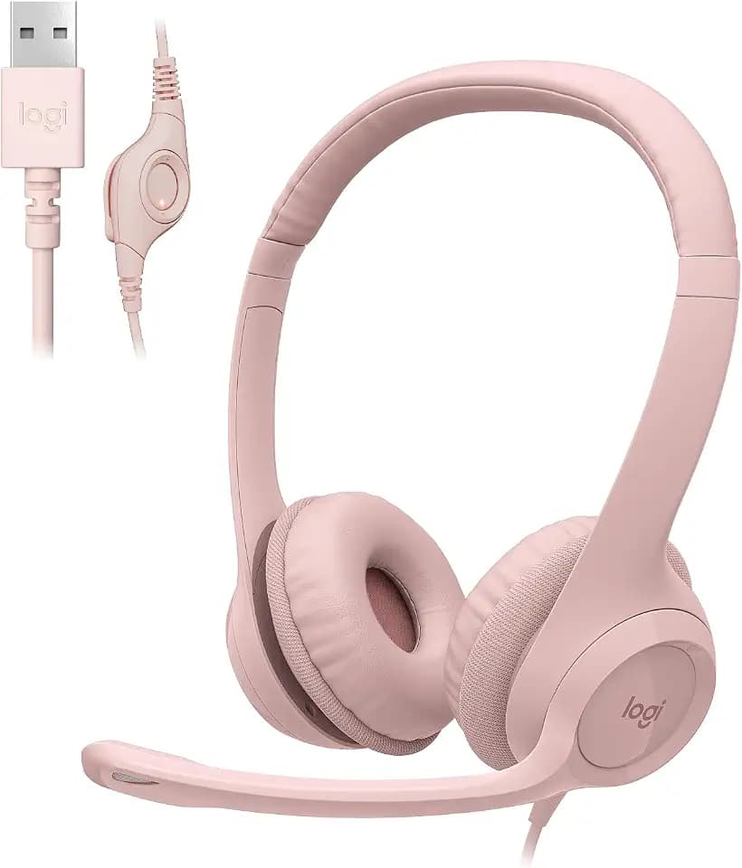 Logitech H390 Wired Headset PC/Laptop Stereo Headphones, USB-A, Rose