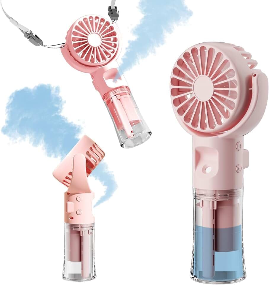 Handventilator, Nebel, Handventilator, wiederaufladbar, batteriebetrieben, tragbar, 4 Geschwindigkeiten, 55 ml Sprühnebel, 360° drehbarer USB-Wasserventilator für Reisen, Camping, Outdoor,