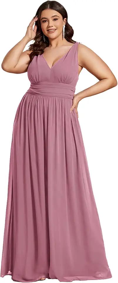 Ever-Pretty Damen Abendkleid A-Linie V-Ausschnitt Ärmellos Chiffon Hohe Taille 09018