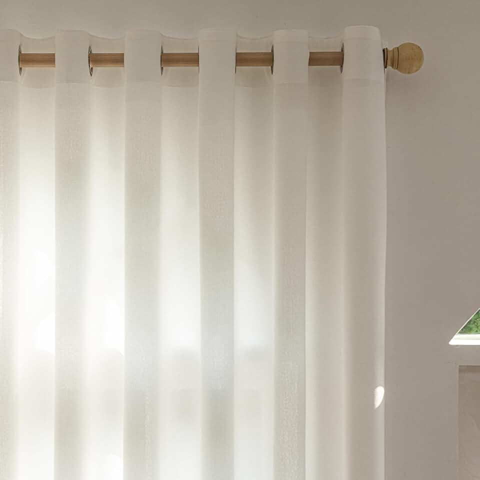 Halbtransparente Leinen Vorhänge Reinweiß 2er Set 140x245 cm Ösen