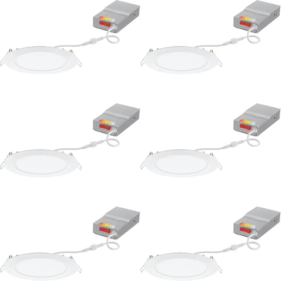 Juno 6" LED Recessed Lights, 5-in-1 CCT, Ultra-Thin Flat Trim, White, 6-Pk