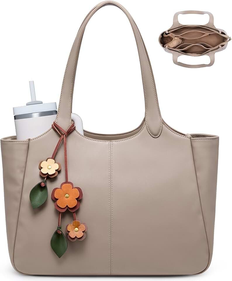 LOVEVOOK Leather Tote Bag for Women, Work Shoulder Bag with 40oz Cup Holder