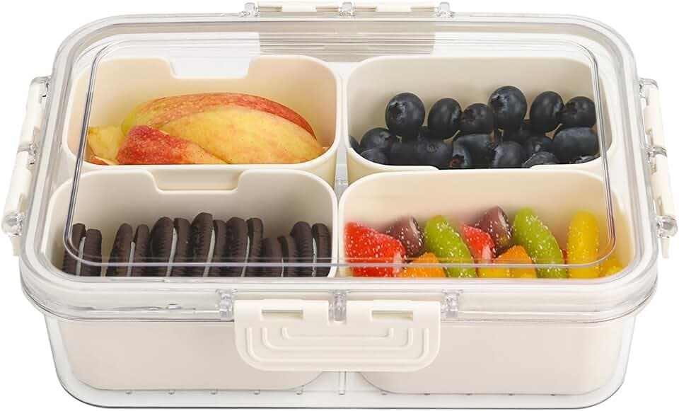4 Compartment Snackle Box Container with Lid, Mini Divided Serving Tray