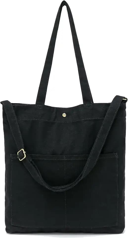 Jeelow 16oz Washed Canvas Tote Shoulder Bag Crossbody Handbag For Men & Women With Pockets