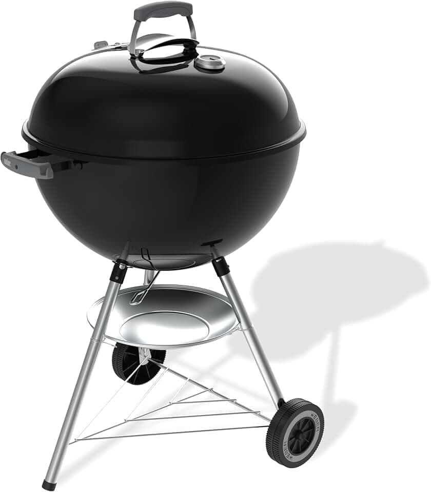 Weber Original Kettle Holzkohlegrill 57 cm mit Stand und Rädern | Rostbeständige porzellanemaillierte Oberfläche, Deckelthermometer, One-Touch Reinigungssystem, 2342 cm² Grillfläche, Schwarz