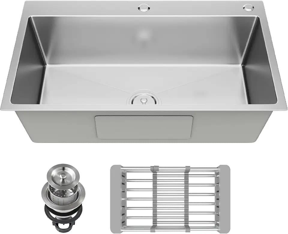 24-inch Single Bowl Kitchen Sink, Drop-in/Top-Mount Stainless Steel with Nano Coating, Includes Drain Kit & Fruit Basket, 24"x18"x8"