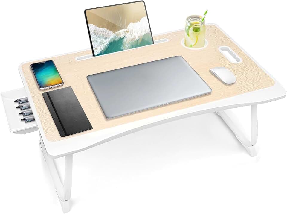 Amaredom Lap Desk, Foldable Bed Desk for Laptop, 23.6" x15.7" - White Oak