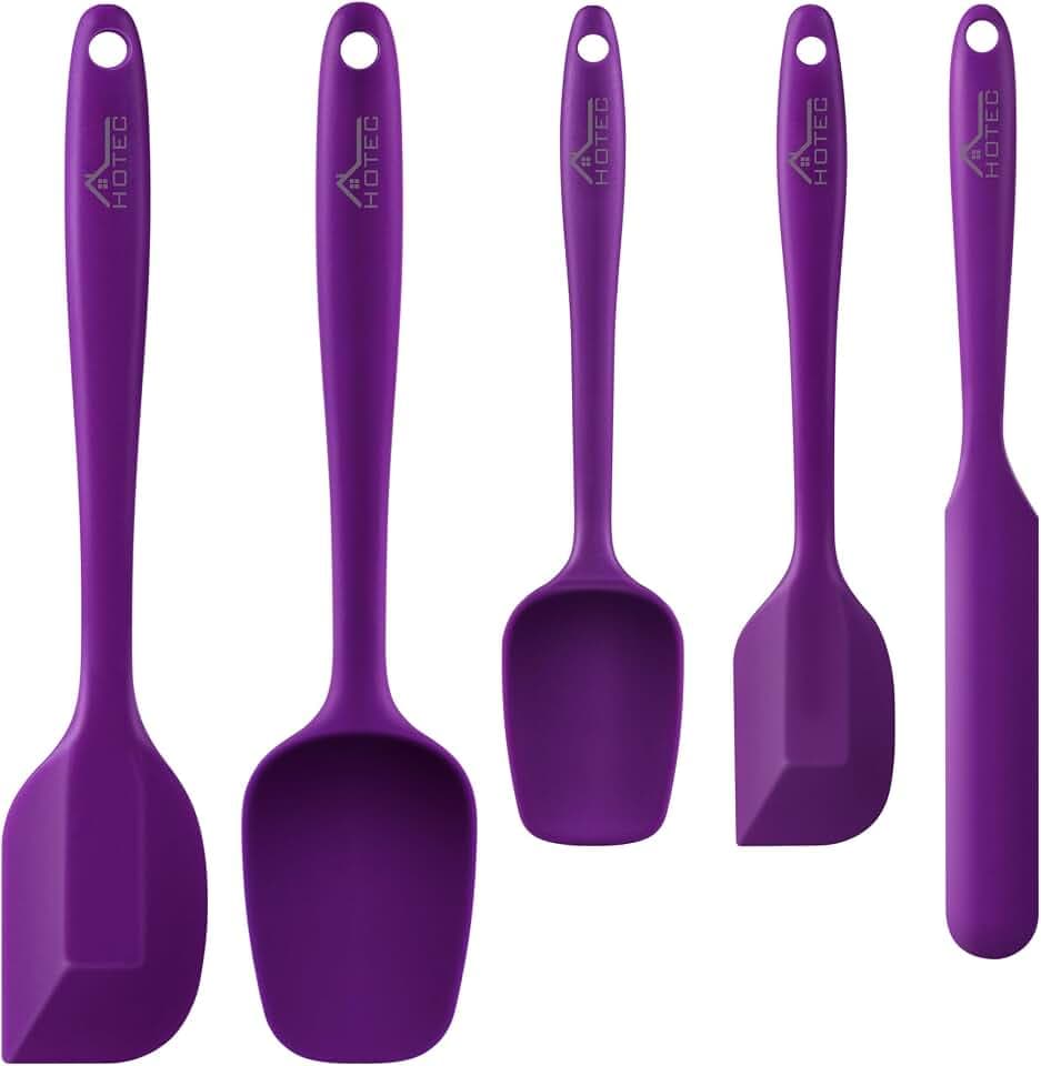 HOTEC BPA-Free Silicone Rubber Spatula Set, Purple, Set of 5