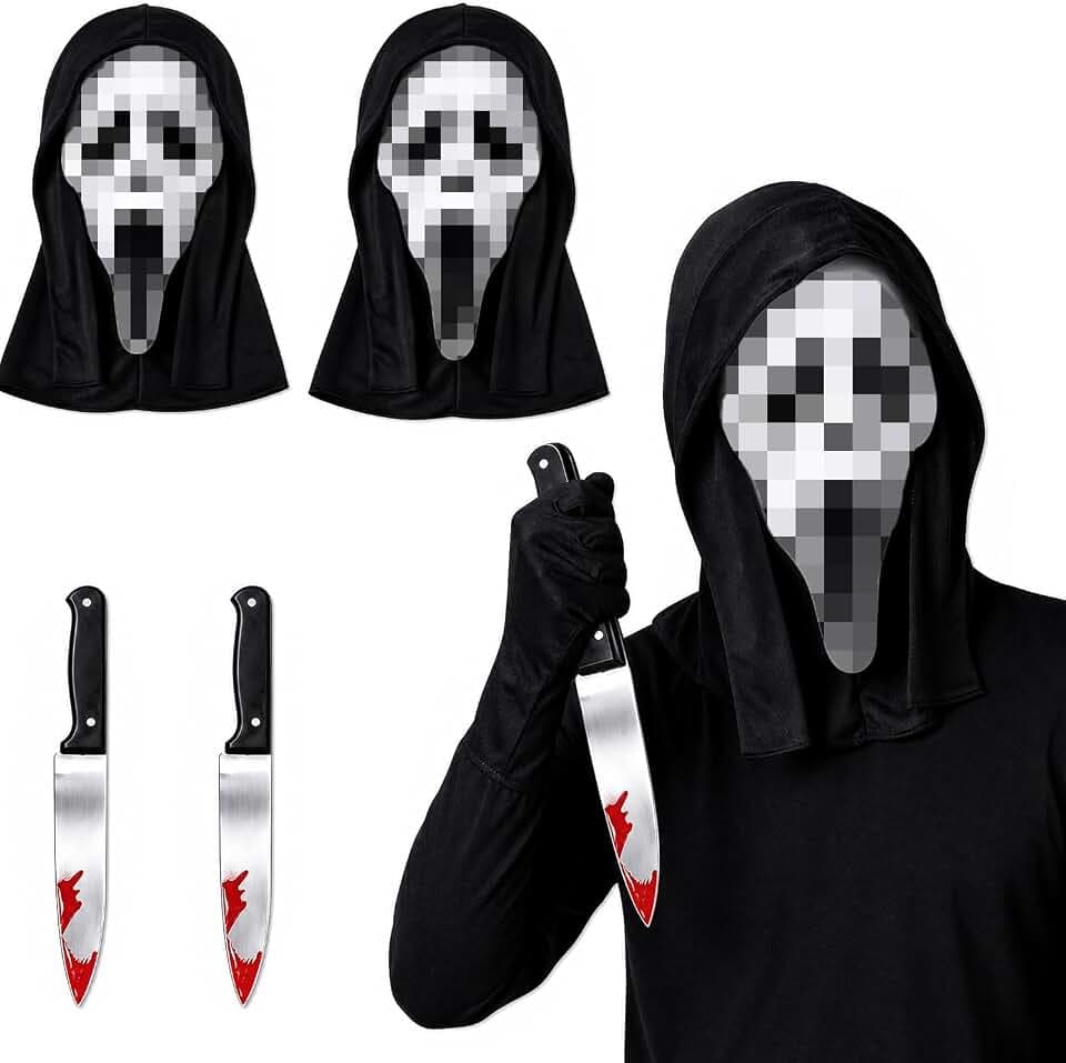 2 Stück Halloween Ghostface Maske Scream Masken, Schrei Maske, Scary Movie Ghost Face für Erwachsene, Geist für Geisterhaus, Cosplay Mottopartys und Rollenspiele