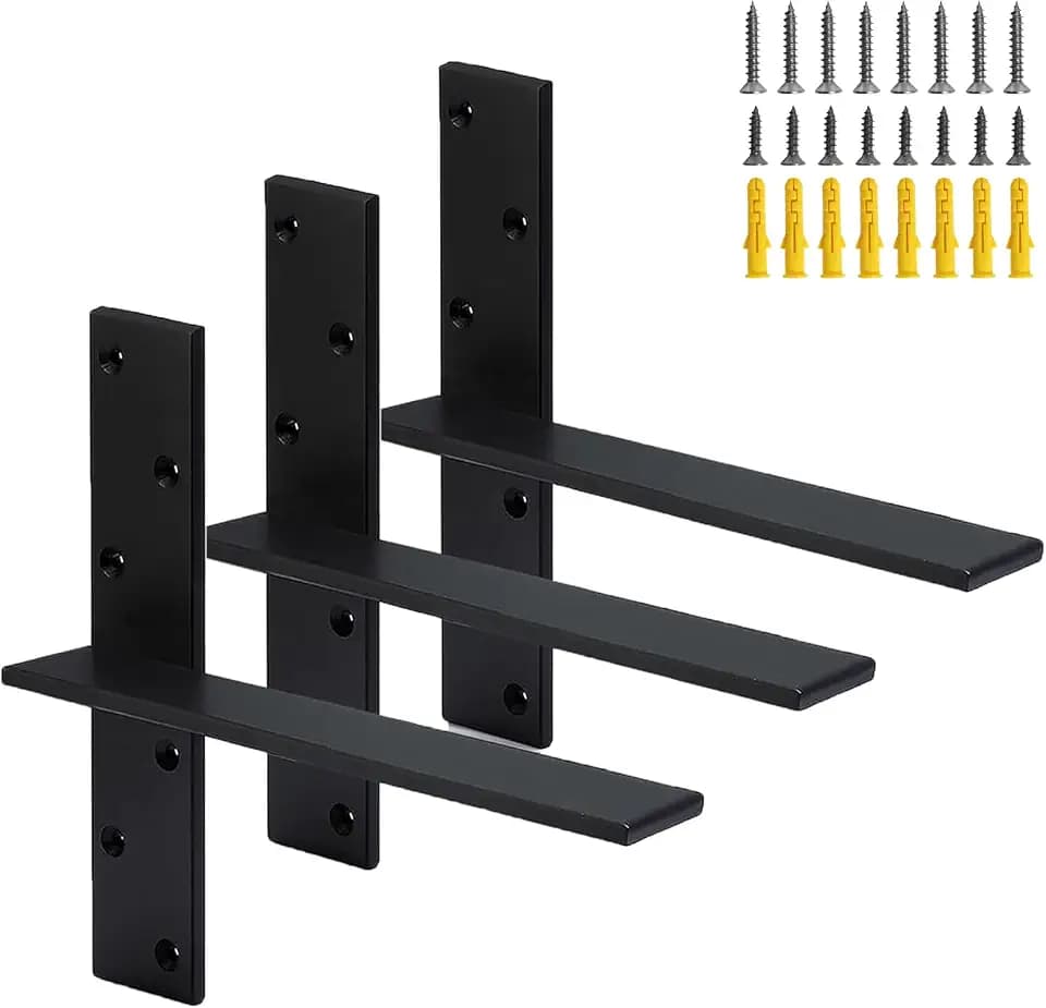 (3-Pack) Hanging T Floating Shelf Bracket, 10" Lx2 W Heavy Duty Steel Knee Wall Hidden Granite Countertop Support Floating Bracket Hardware for Cabinets, Granite, Dishwasher (3 Pack, 10 Inch)