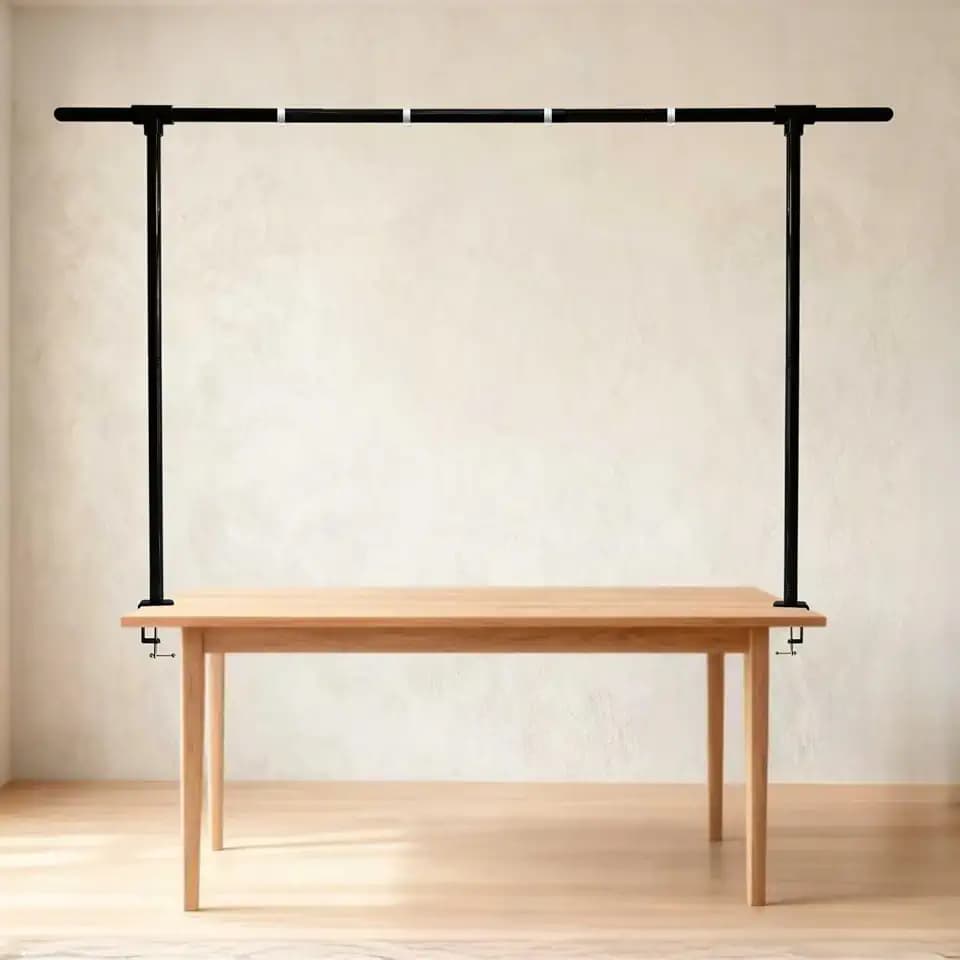 Beyeutao Over The Table Rod Stand with Clamps Adjustable 16"-87" Length 30"-45" Height Metal Balloon Arch Stand Black Table Backdrop Frame Suitable for Photography Wedding Birthday Party Christmas