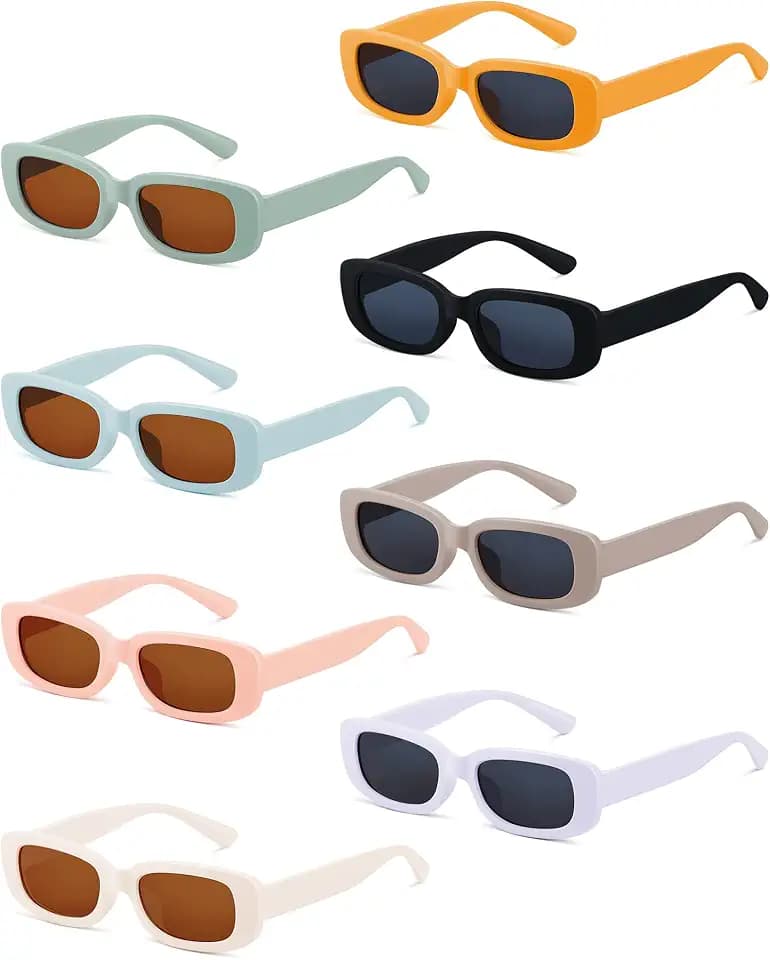 Xuhal 8 Pairs Kids Retro Rectangle Sunglasses Polarized Sunglasses Children Girls Boys Y2K Trendy Eyewear Square Frame Glasses for Summer Beach Age 3-10 Toddlers